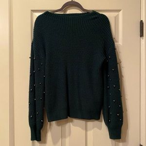 A.N.A. green pullover sweater with beaded bell sleeves, size medium